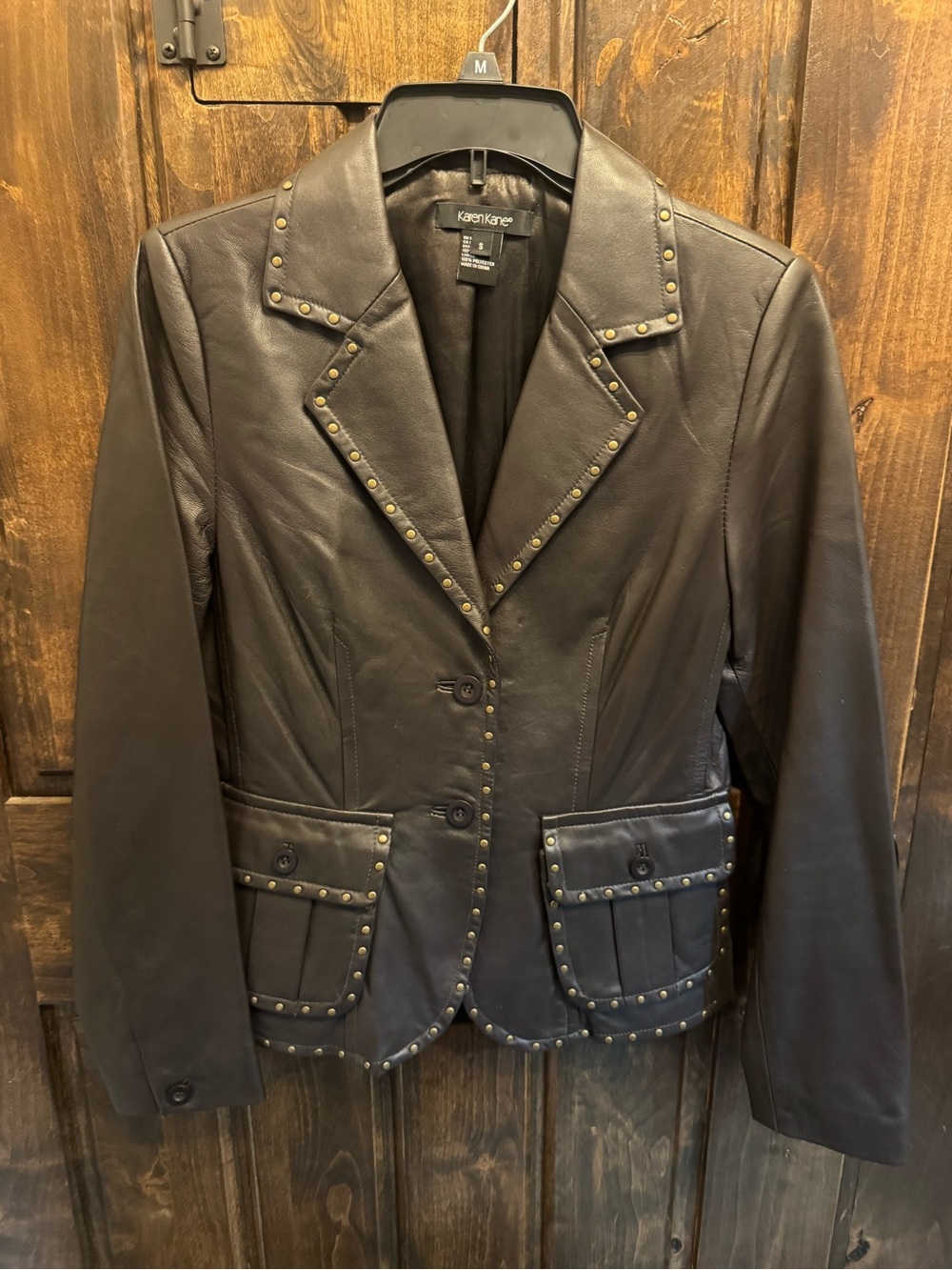Karen Kane Dark Brown Studded Leather Blazer